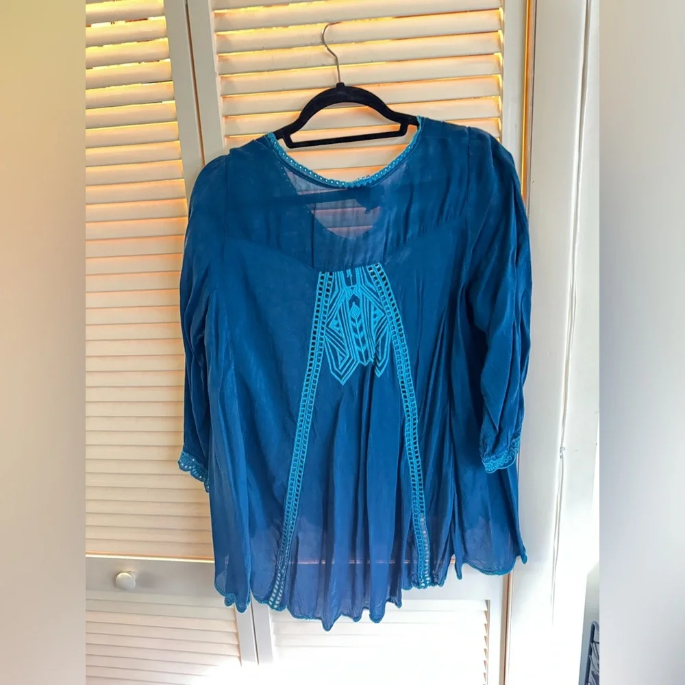Johnny Was Size M Deep Teal Embroidered Blouse - Picture 6 of 8